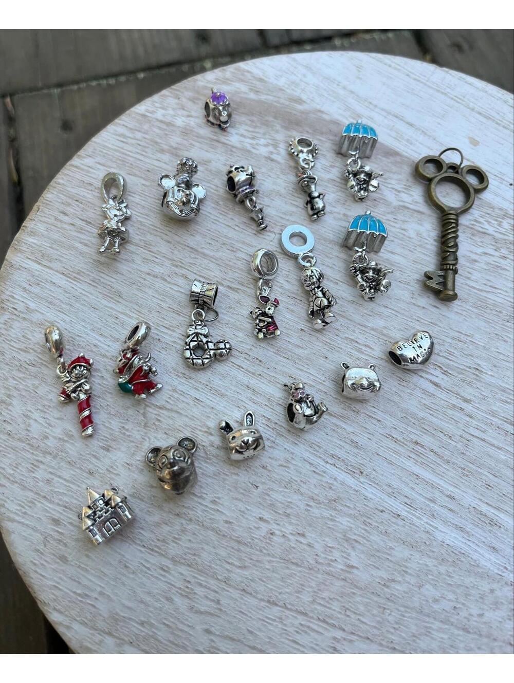 Disney Charm Bundle Mixed Lot Dangle & Bead Charms Silver Tone Mickey Minnie Dum